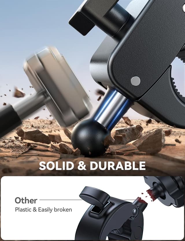 Detalle de JOYROOM Motorcycle Phone Mount Holder with Dual Vibration Dampener (150 mph) and Metal Handlebar Clamp