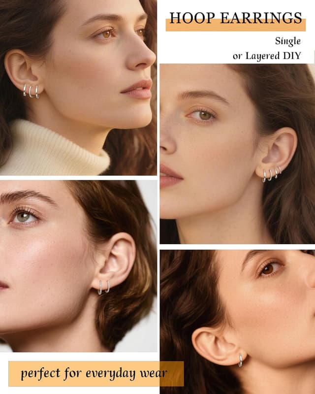 Detalle 2 de BVLAGIDA 4 paires de créoles en argent 925 (argent/or) — hypoallergéniques pour plusieurs piercings