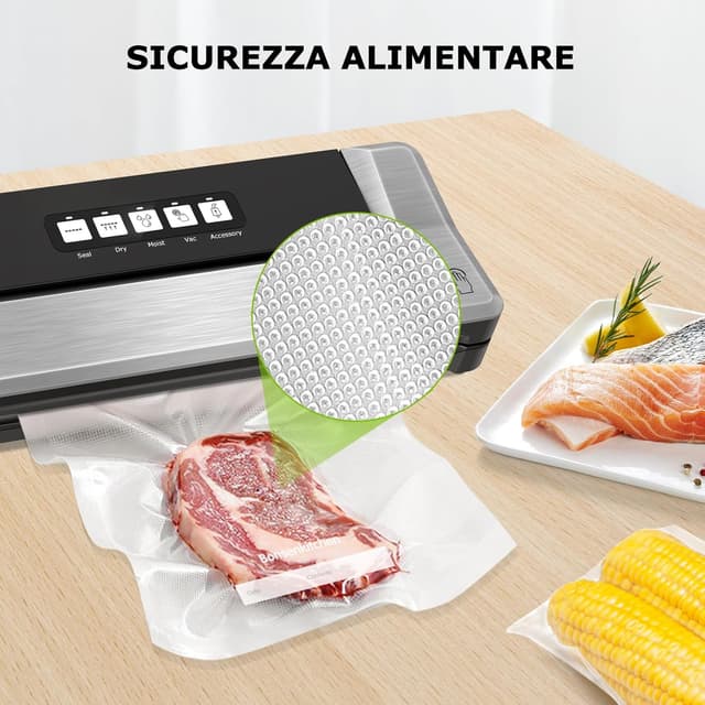 Detalle de Bonsenkitchen Sacchetti Sottovuoto VB3205 20x30 cm (100 buste, goffrate, senza BPA) per macchine sottovuoto