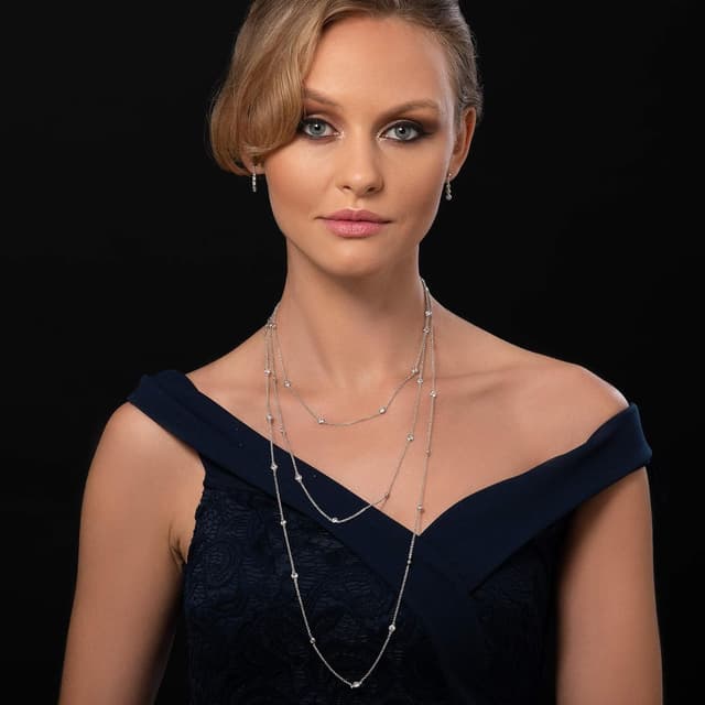 Detalle de namana Collana lunga donna con zirconi, catenina in argento, oro o oro rosa (con confezione regalo)