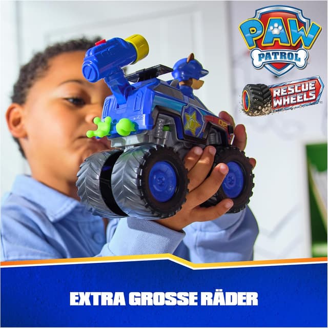 Detalle de Paw Patrol Rescue Wheels „Chases Monstertruck“-Fahrzeug mit Chase-Figur (Rescue-Wheels-Set, ab 3 Jahren)