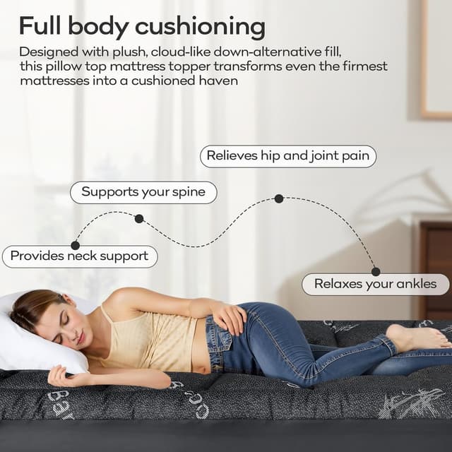 Detalle de OLANLY King Mattress Topper with Bamboo Viscose Cooling Comfort (Pillow Top, Deep Pocket) – Dark Gray