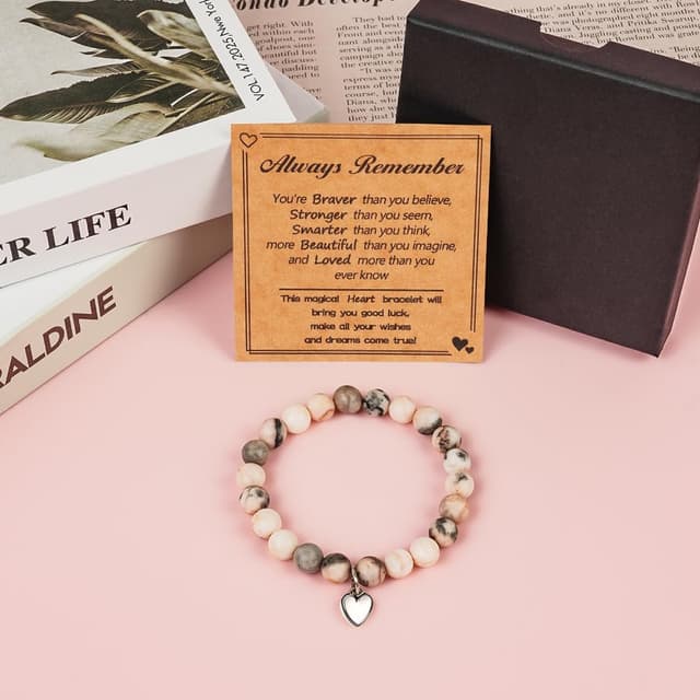 Detalle 2 de Aucuu braccialetti per bambini in pietra naturale con cuore, regalo per ragazze (compleanno e Natale)