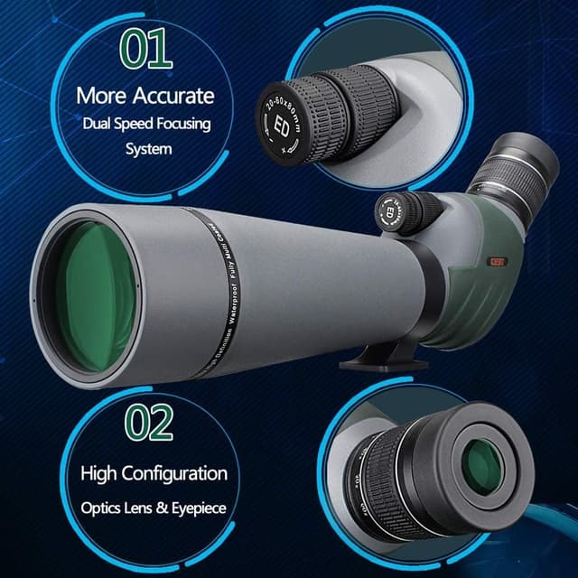 Detalle 2 de Gosky ED Double Focus Spotting Scope 20–60x 80mm with Smartphone Adapter