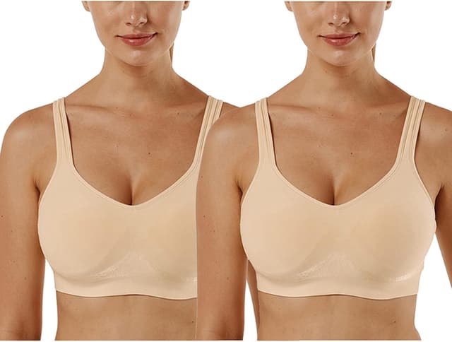 Detalle de Vertvie Damen Sport-BH Set (1/2/3er) ohne Bügel – einfarbig, gepolstert, mit U-Rücken