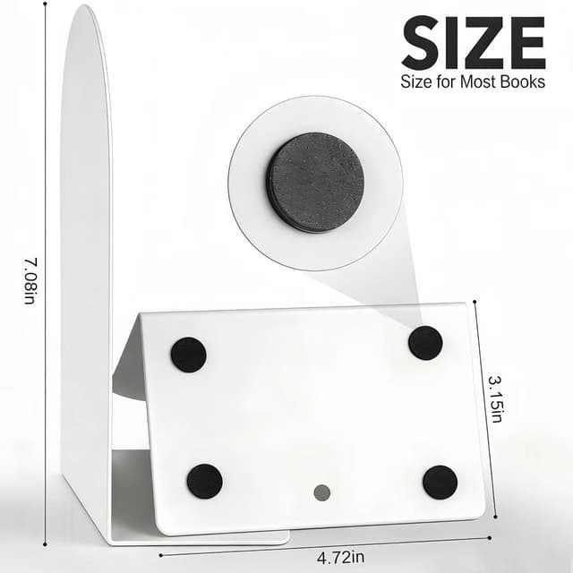 Detalle 2 de Deefongo Buchstützen Metall (8 Stück) – schwere Bookends in Weiß für Schule, Büro & Zuhause