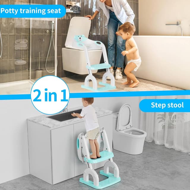 Detalle de Toilettensitz Kinder mit Treppe 2-in-1 DREI Treppe – höhenverstellbarer WC-Aufsatz für Jungen & Mädchen