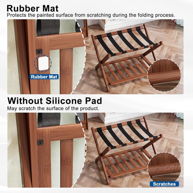 Detalle 2 de Smuxee Fully Assembled Walnut Luggage Rack with Shelf and 5 Nylon Straps (Foldable)