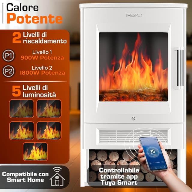 Thumbnail 3 de TRESKO Camino elettrico con riscaldamento 1800 W