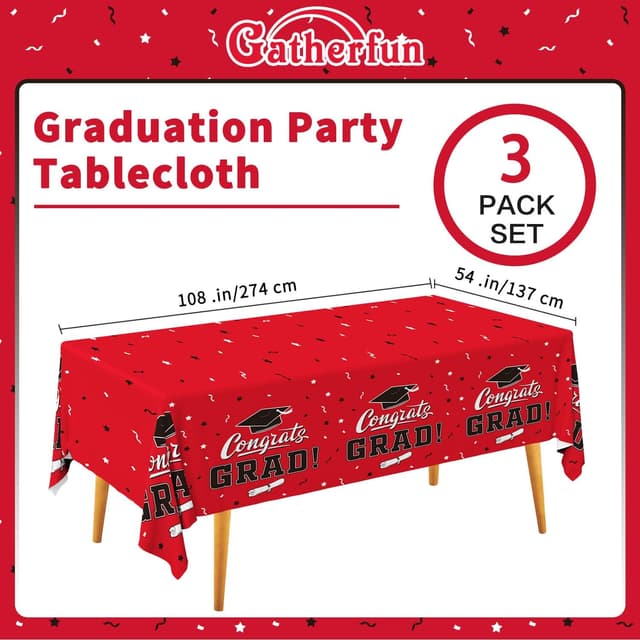 Detalle de Gatherfun Graduation Party Decorations Class Red “Congrats Grad” Tablecover Set (3 pcs) 54"x108