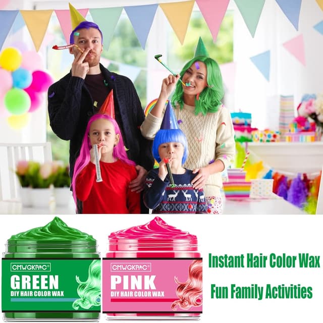 Detalle 2 de 4-Color Temporary Hair Color Wax (Purple, Green, Blue, Pink) — Instant Party Hair Dye Spray/Wax for Teens & Adults