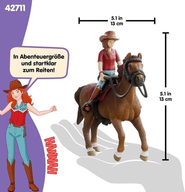 Detalle de Schleich HORSE CLUB Hannah & Cayenne 42711 – 6-teiliges Spielset mit beweglicher Mädchenfigur und Pferde-Zubehör