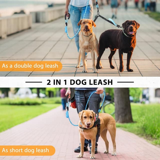 Thumbnail 6 de Double Dog Lead with Safety Handle – 360° Tangle-Free Double Leash for Medium & Large Dogs (Black)