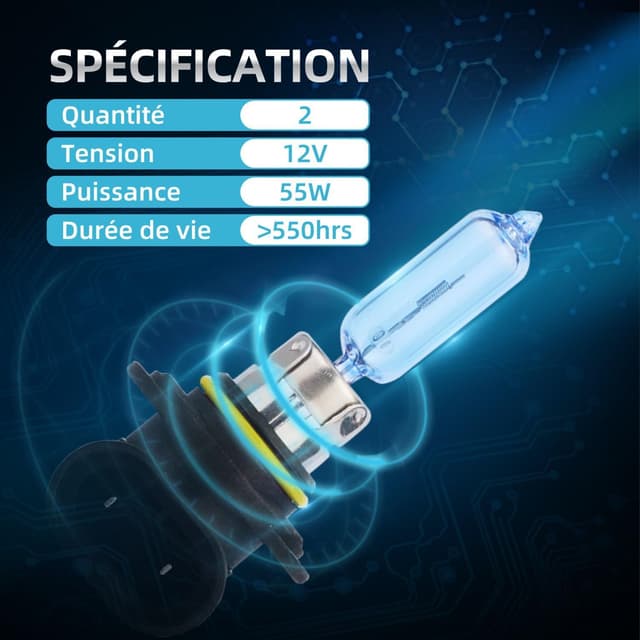 Detalle 2 de Sinoparcel HIR2/9012 — Ampoule halogène de phare jaune (lot de 2) 3800K 55W DC 12V