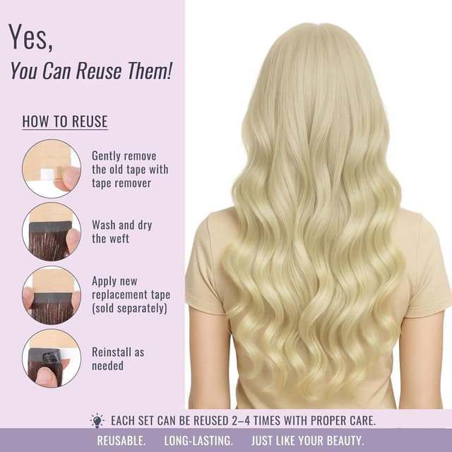 Thumbnail 6 de Fshine Extensiones Adhesivas de Cabello Humano Rubio Platino