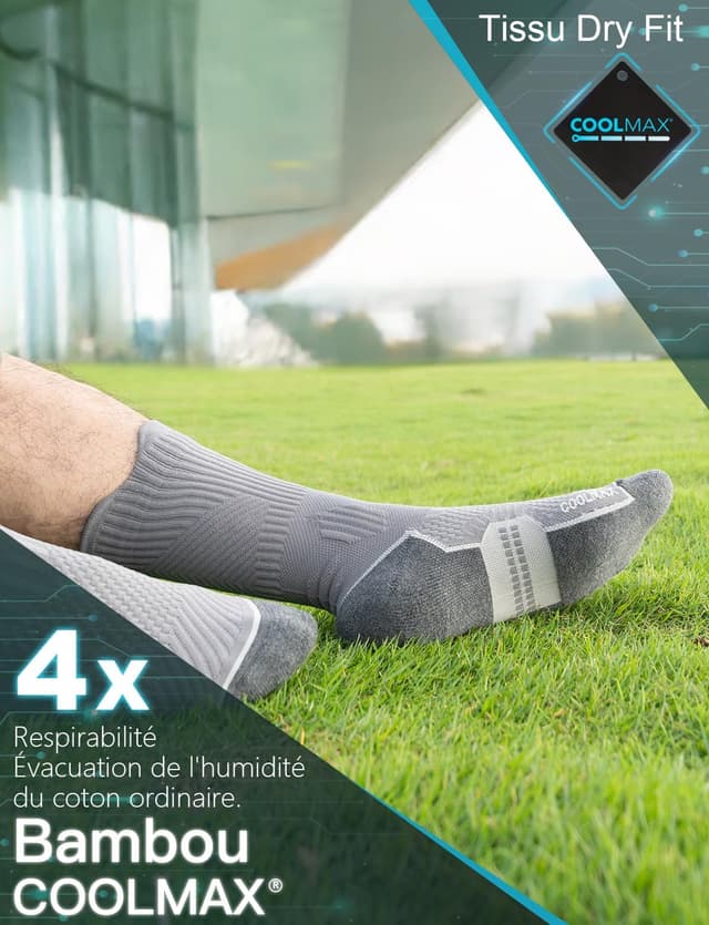 Detalle de Chaussettes de course Juclise en bambou Coolmax avec compression dégressive 15–20 mmHg (homme)