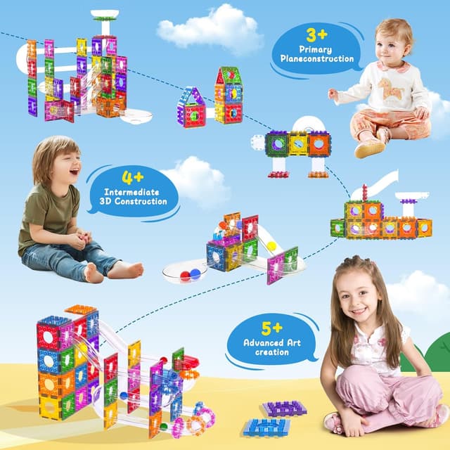 Detalle de Magnetic Marble Run (66pcs) Magnetic Tiles Ball Run construction toy for ages 3–8+