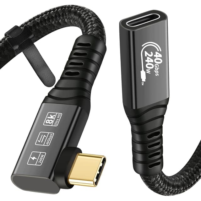 Detalle de CableDeconn USB4 8K Kabel (0,5 m) M/F 1xBend 1xStraight – bis zu 40 Gbps, 100 W Power Delivery, für Thunderbolt 4/USB‑C Video