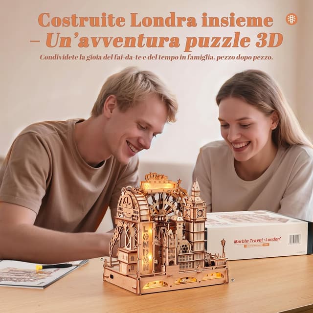 Detalle de ROBOTIME Puzzle 3D in legno Londra con circuito a biglie e luci Type-C (EGB01) – kit fai-da-te