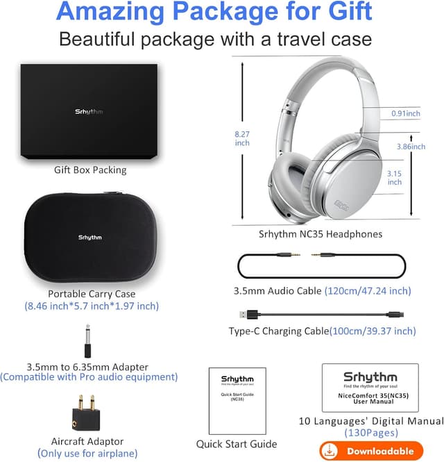 Detalle de Srhythm NC35 : casque Bluetooth sans fil V5.0 avec ANC, 50 h d’autonomie et charge rapide