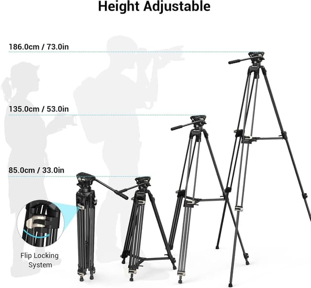 Thumbnail 6 de SMALLRIG Videostativ 73 Zoll (186 cm) Heavy Duty Tripod mit 360°-Fluidkopf und Dual-Schnellwechselplatte – 3751B