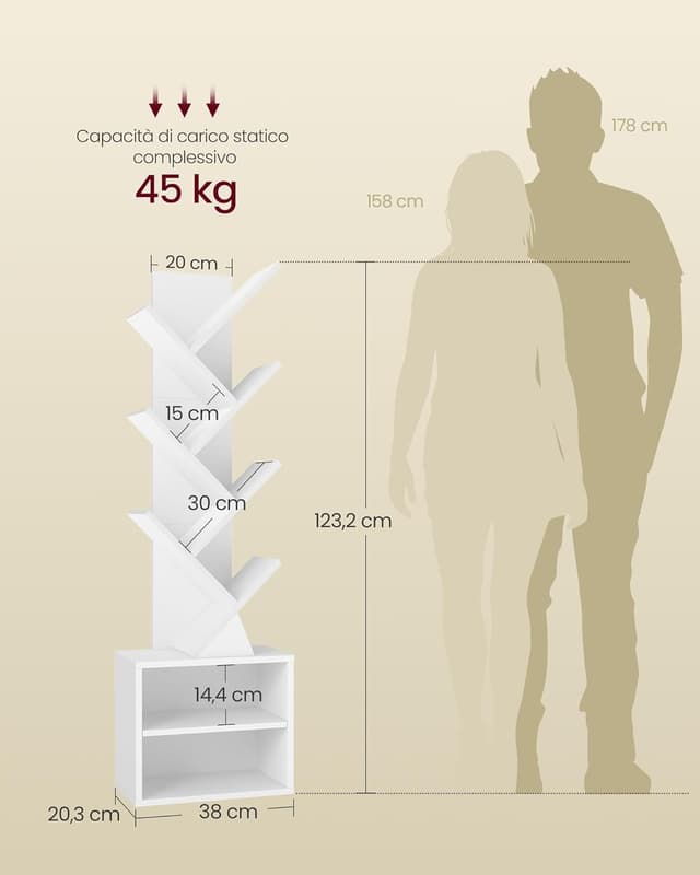 Thumbnail 2 de VASAGLE CUSTOS LBC607WB01 Libreria ad alberi autoportante con 2 scomparti aperti, bianco nuvola