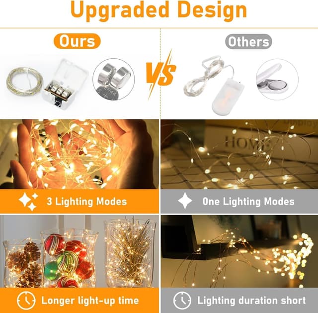 Thumbnail 6 de 6 Pack Battery Operated LED Fairy Lights (2m/72ft, Warm White) – IP65 Waterproof Silver Wire Mini String Lights for Jars, Party & Christmas