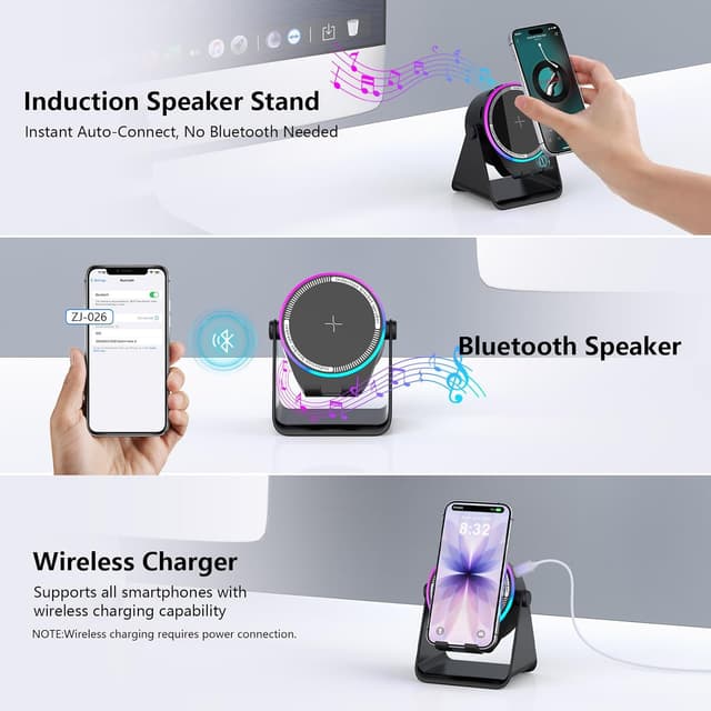 Detalle de CoolBuBu Bluetooth Speaker Portable with Wireless Charger Stand
