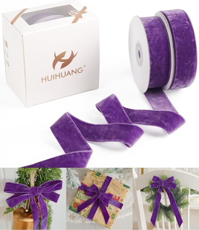 Detalle de HUIHUANG Purple Velvet Ribbon 1 inch, 10 yards ๐