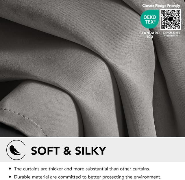 Detalle de Deconovo Blickdichte Verdunkelungsvorhänge mit Ösen (175 x 140 cm), Hellgrau – 2er-Set