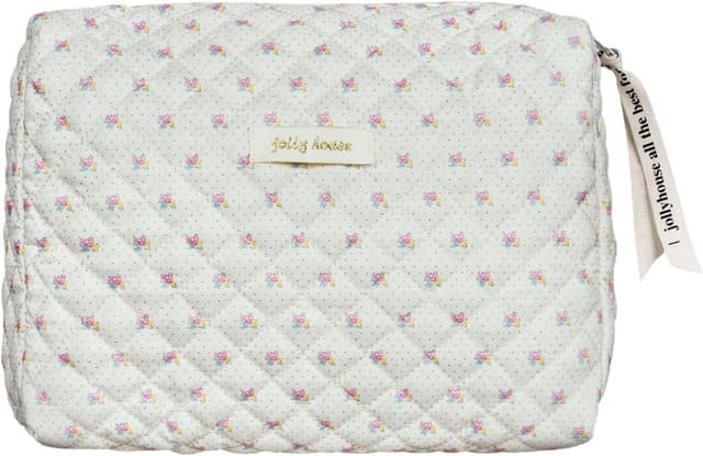 Detalle 2 de Aucuu Borsa da toilette da viaggio floreale in cotone con coulisse e organizer interno