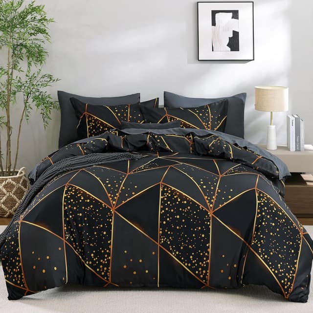 Detalle de DJY Double Geometric Double Duvet Cover Set (200x200cm) – 3-Piece with Hidden Zipper