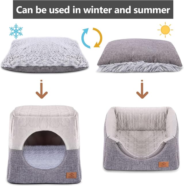 Detalle de Ownpets 3-in-1 Foldable Cat Cave Bed for Indoor Cats (Grey, 35 x 35 x 32cm)