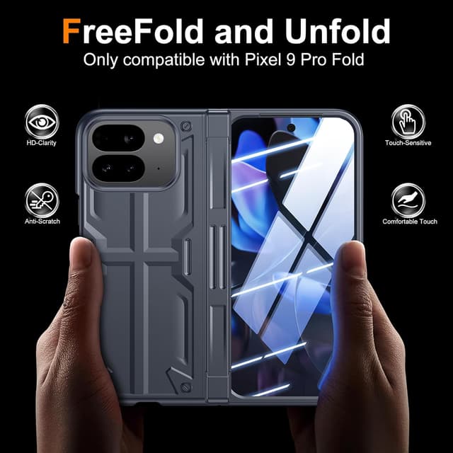 Detalle 2 de Kaiiecal Slim Hinge Rugged Stand Case for Google Pixel 9 Pro Fold (2024) with Screen Protector, Blue