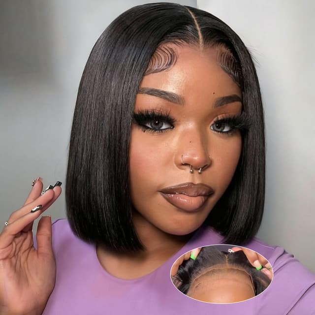 Detalle de omswet Wear and Go Bob Wig 10" 200% density 🧑🏽🦱