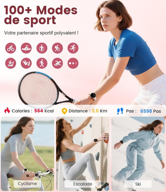 Detalle 2 de Montre connectée femme LIGE SMART avec appels Bluetooth et écran AMOLED 1,32" IP68 (or rose)