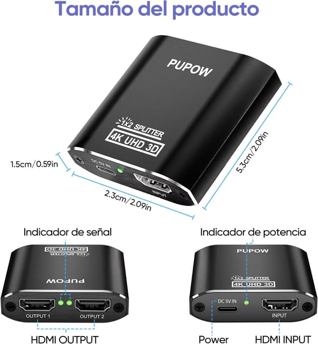 Thumbnail 6 de Pupow HDMI Splitter 4K 60Hz 1 entrada 2 salidas