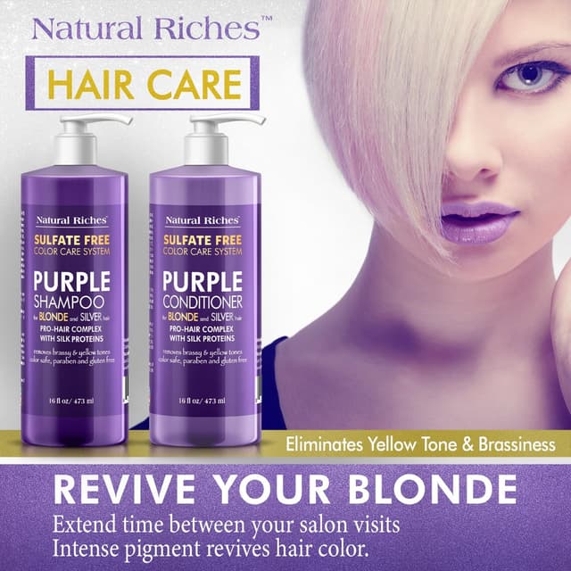 Detalle de Natural Riches Purple Shampoo and Conditioner Set for Blonde, Silver & Gray Hair (Sulfate-Free, Color-Safe)