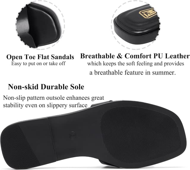 Detalle 2 de Women’s Flat Slide Sandals with Memory Foam Insole and Slip-Resistant TPR Outsole