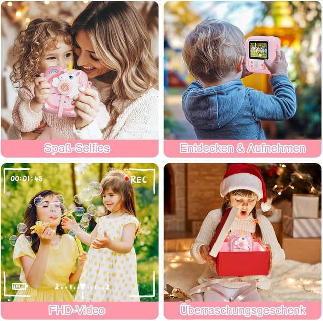 Detalle de ARNSSIEN Sofortbildkamera Kinder mit 180°-Klappobjektiv (2,4" 1080P) – M2 Rosa Einhorn