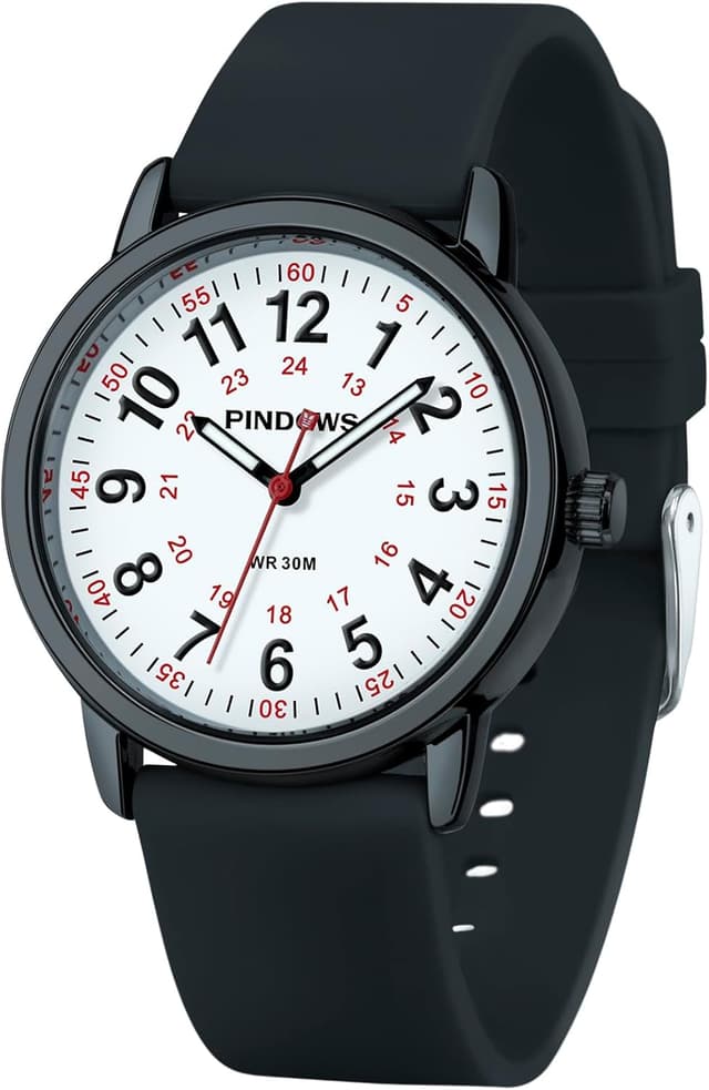 Detalle de PINDOWS Analoge Quarzarmbanduhr mit Silikonband (unisex) – leuchtendes Zifferblatt, wasserfest