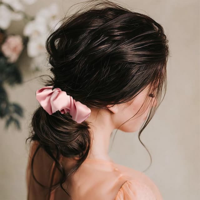 Detalle 2 de Aucuu 3 scrunchies in seta di gelso (grado 6A) con elastico morbido e confortevole