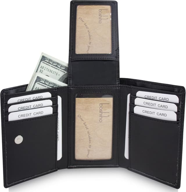 Detalle de boshiho Carbon Geldbörse für Herren mit abnehmbarer Kette, RFID-Schutz und Slim-Design