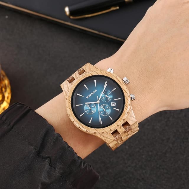 Detalle 2 de woodwear Holzarmbanduhr Watch Nachtblau / Lagunentraum / Morgenröte – Unisex aus Olivenholz