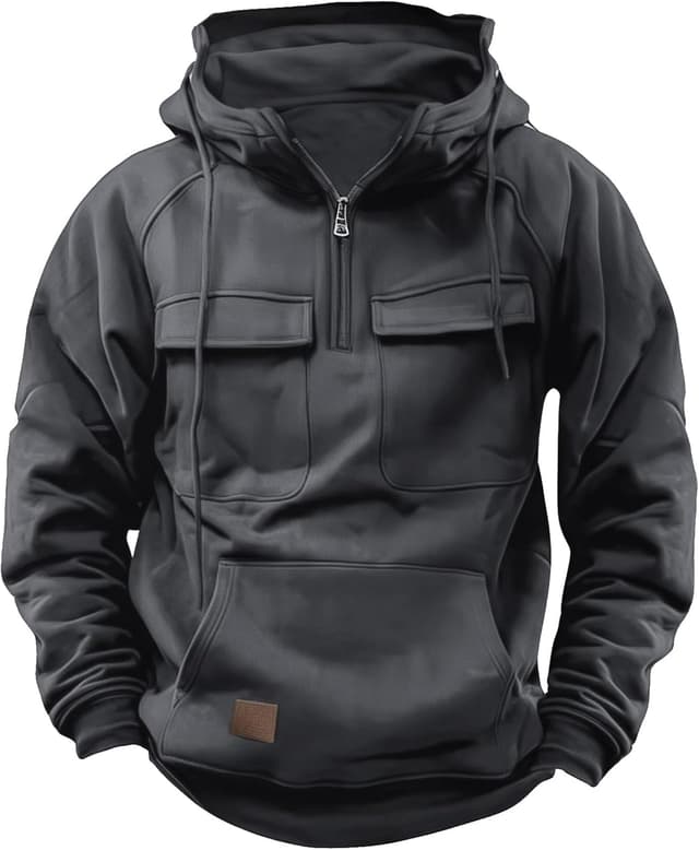 Detalle 1 de Hello MrLin Cargo Hoodie for Men – UK-style zip-up tactical sweatshirt