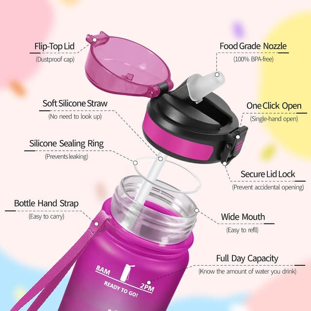 Thumbnail 1 de HoneyHolly Botella de Agua 500ml con Pajita 🧒🏼♀