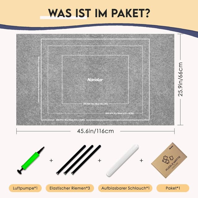 Detalle de Nariolar Puzzlematte Puzzle Matte Roll für 500/1000/1500 Teile (Grau) – Zubehör zum Aufbewahren & Transportieren