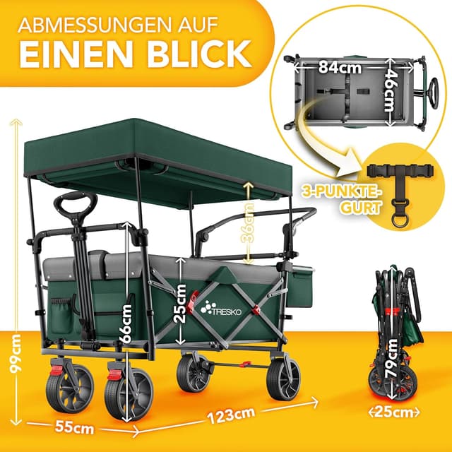 Thumbnail 1 de TRESKO Bollerwagen Faltbar mit Dach 150 kg