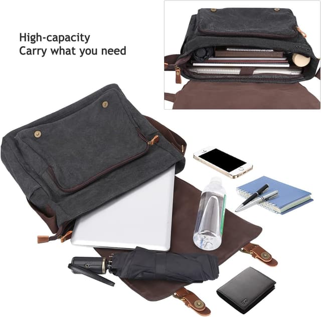 Detalle de S-ZONE Herren Umhängetasche für 15,6″ Laptop – Vintage Canvas Messenger Bag mit Schultergurt