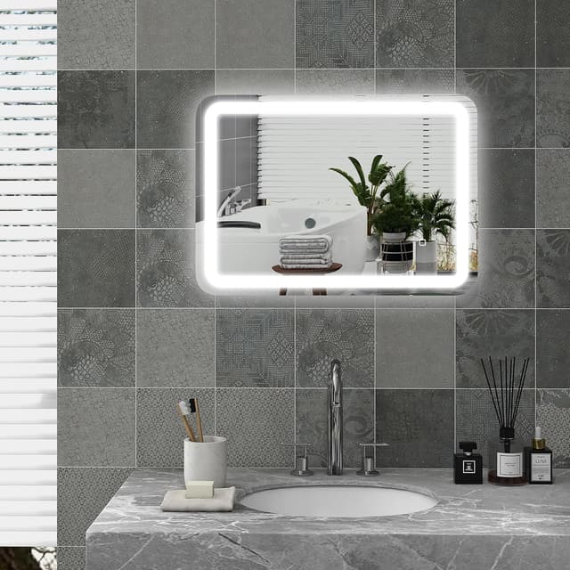 Detalle de HOMCOM Miroir de salle de bain LED 50 x 70 cm avec éclairage 3 couleurs, dimmable et anti-buée (IP44)